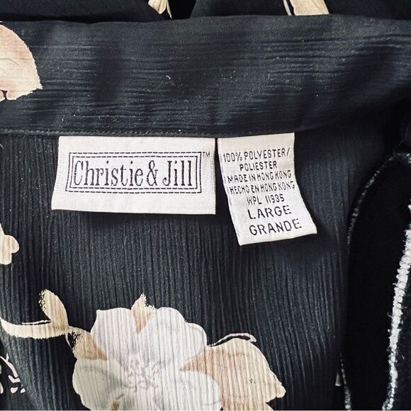 Vintage Christie & Jill Asian Buttoned Down Black Floral Blouse size Lg Grande - Picture 11 of 12
